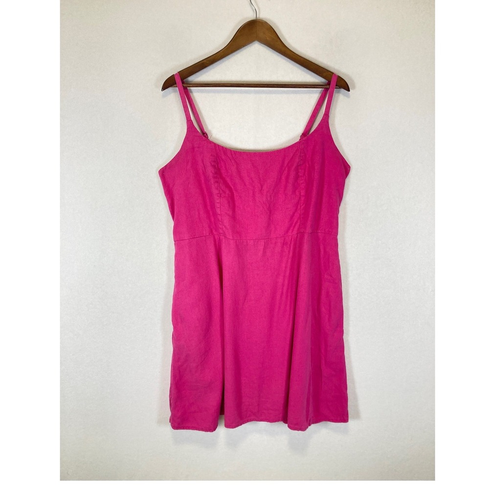 Barbiecore Old Navy Womens XL Hot Pink Linen Blend Smocked Back Cami Mini Dress